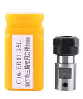 5mm CNC Metal Mill Spindle Collet Holder with Straight Shank and Clamping Nut next to yellow packaging