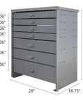 Tough As Nails Heavy Duty Steel Tool Chest With Seven Rig Ready Drawers Built For Work Trucks And Job Sites Featuring Five Hundred Lb Glide Rails And Secure Latches, measuring 28"x16.75"x33.5".