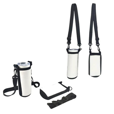 Ten Pack Neoprene Water Bottle Carrier Sleeves for Heat Press Sublimation with shoulder straps and cushioned design