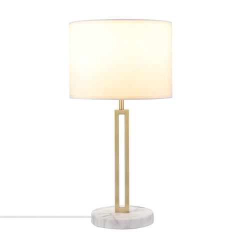 Paloma Table Lamp By Novogratz X Globe, Modern Glam Cutout Metal Body With Matte Brass Finish, White Faux Marble Base, White Fabric Shade