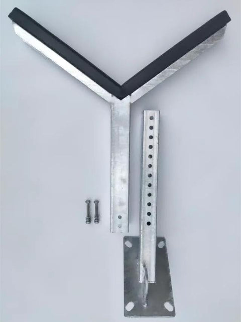 Bow rest catcher assembly for boat trailer, galvanized steel with rubber-covered V-arm, adjustable post, base plate