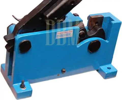Beefy Heavy Duty 28mm Hand Shear for flat and square steel cutters with manual metal cutter; blue base with removable handle.