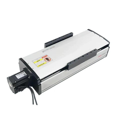 Rock Solid Precision Linear Rail And Semi Enclosed Ball Screw Stage Module Paired With Nema23 Stepper Motor Drive side view with wiring.