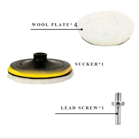 6 Piece 6 Inch Wool Polishing Pad Kit With M14 Drill Adapter And Hook And Loop Backing Pad For Car Detailing Glass Tile And Tire