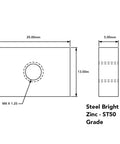 Diagram of Slide In M8 T Nuts For 1.5 Inch, 40mm And 45mm Aluminum Extrusions, Steel ST50 with Zinc Finish, dimensions and specifications shown.