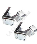 Tough As Nails Heavy Duty Adjustable Slide Gate Receiver Latch And Steel Gate Limit Stop Set For Bulletproof Fence Security Smooth Operation Outdoor Hardware Made In Italy, showing two steel slide gate latches.