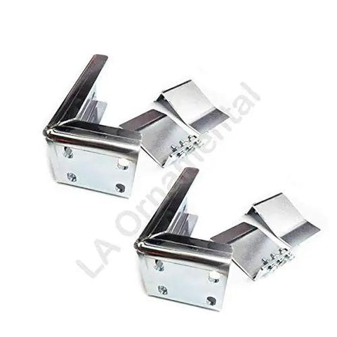 Tough As Nails Heavy Duty Adjustable Slide Gate Receiver Latch And Steel Gate Limit Stop Set For Bulletproof Fence Security Smooth Operation Outdoor Hardware Made In Italy, showing two steel slide gate latches.