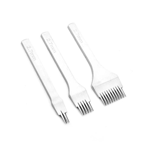 White Steel Leather Crafting Tool Set Featuring a 2.7mm Prong Stitching Chisel and 2510 Punch Lacing Irons for Leatherwork