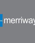 Logo of Merriway on a gray background, featuring blue and white text for brand identification.