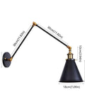 Straight Fire Metal Swing Arm Wall Sconce Super Solid Adjustable Reading Light Fixture For Bedroom Study Or Lounge Vibe Decor Heavy Duty Mount E27 Support Black Finish dimensions shown with black and gold finish