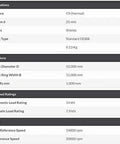 Specifications for 6205 ZZ Ball Bearings 2 Pack With Dual Metal Seals 25x52x15mm, showing dimensions and load ratings.
