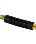Built Different Three Eighth Inch By Fifty Foot Premium Hybrid Air Hose end with solid brass fitting and black grip.