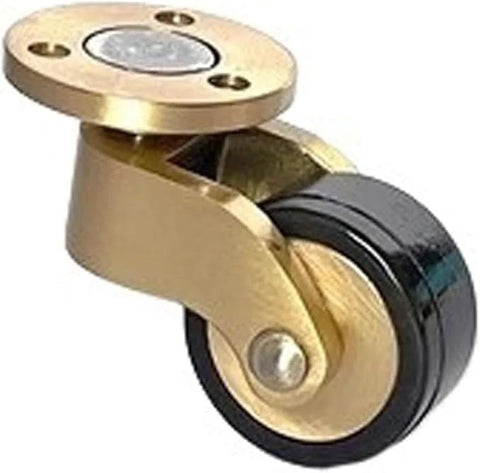 Set Of Four 25 Mm Solid Brass Casters With 1 Inch Rubber Wheels, 360 Degree Swivel, Round Cup Style, Load Capacity 150 Kg