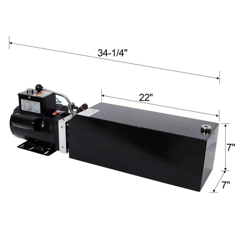 Heavy Duty Hydraulic Power Unit Pump for Car Lift and Dump Trailer With 16 Quart Oil Reservoir, dimensions shown.