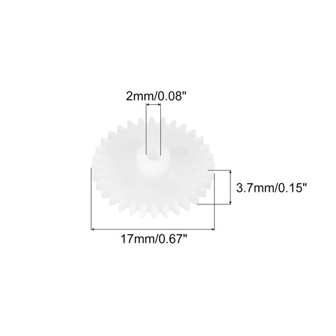 Plastic Gear Set 32 Tooth Reduction Gears For RC Cars And DIY Robots Module 0.5, side view with measurements.