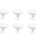 Six Pack White Alloy Round Cabinet Door Handles For Wardrobe And Kitchen Cabinets, Easy Install Drawer Pull Knobs, set of six viewed from above
