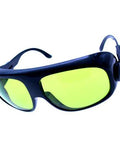 Heavy Duty Laser Protective Eyewear Delivering Rock Solid Shield Against 808Nm 1064Nm And 10600Nm Energy With Crystal Clear Views And Hella Comfy Adjustable Straps For Serious Daily Work Use, featuring green lenses and black frame.