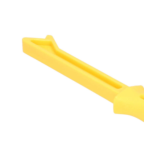 Close-up of Pro Grade Woodworking Push Sticks Set For Table Saws And Planers, Bright Yellow Plastic Push Rods Feeder