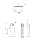 Technical drawing of sliding closet door hardware kit with 47 inch double track for two bypass doors up to 100 lbs per door ceiling mounted top hung track cut to fit five eighths to one and a half inch doors in silver finish.