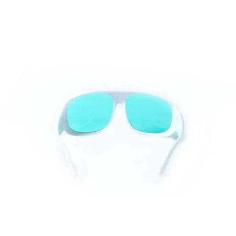 Hardcore Laser Safety Glasses Red Beam Protection Od4 Plus 620 To 700 Nm Range Lb4 Certified white frame with blue lenses