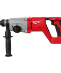 Top Shelf Brushless M18 Rotary Hammer With D Handle And Sds Plus Chuck side view showing grip and controls for drilling concrete.