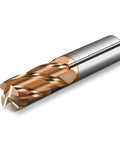 Carbide end mill with copper-colored helical flutes and a shiny silver shank.