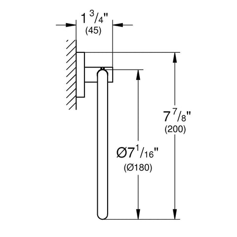 Dimensions diagram of Essentials 7.48 Inch Towel Ring in Starlight Chrome Modern Metal Bathroom Accessory with durable construction.