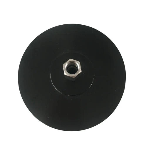 Heavy Duty Zinc Plated Suction Cup Adapter With M8 Thread for Rock Solid Vacuum Mount Base top view showing black rubber and hex nut.