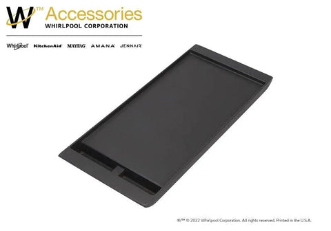 Genuine OEM Gas Range Griddle Replacement Part W10662080 built to last, black non-stick cast-aluminum, Whirlpool branding.