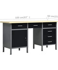 Heavy Hitter 63 Inch Garage Workstation featuring six ball bearing drawers and two rugged locking cabinets with dimensions.