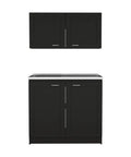 Black Two Piece Cabinet Set With Integrated Countertop versatile storage solution for bathrooms and kitchens, 30.8x39.3x20.4 inches.