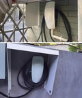 Badass Wall Mount EV Charger Enclosure Waterproof Outdoor Cover with organized cables mounted on garage wall.