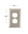 Brushed Nickel Wall Plate Set 4 Pack 1 Gang Duplex Decorator Outlet Covers And Switch Plates shown with dimensions