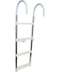 Four Step Boat Ladder In Heavy Duty 304 Stainless Steel For Rugged Durability Telescoping Folding Design That Stows Right Into Your Boat Compact Access Ladder With Nylon Locking Strap For Quick Safe Entry From The Water, 4-step