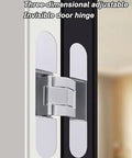Hidden Door Hinges For Concealed Doors, Invisible, shown installed in a door, heavy duty 3D adjustable zinc alloy hardware for modern interiors