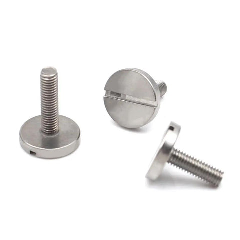 Get These Super Solid 5 Pcs Stainless Steel Slotted Round Head Machine Screws For Your Home DIY Projects And Hardware Repairs With Easy Install M2 And M2.5 Sizes In Silvery Finish showing three screws with round heads.