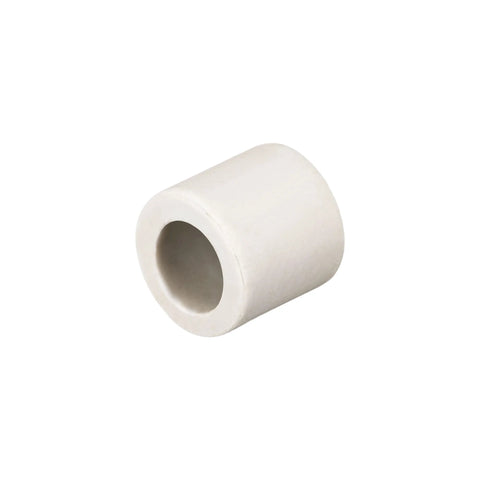 White ceramic tube insulator, 8mm diameter, single bore for wire insulation.