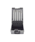 Tough As Nails Long Double Cut Carbide Burr Set With Five Tungsten Rotary Bits in gray storage case for precision grinding tasks.