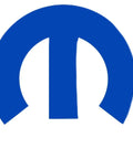 Logo of Mopar, emblem in blue color representing automotive parts for vehicles.
