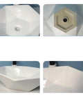 USZWBY Vessel Sinks Hexagonal Art Basin Sink Ceramic Wash Table Hotel Bathroom Single Bathroom Bowl Sink top view and side angles.