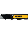Push And Flip Folding Utility Knife With One-Handed Operation, Secure Blade Lock, shown with blade extended on one side.