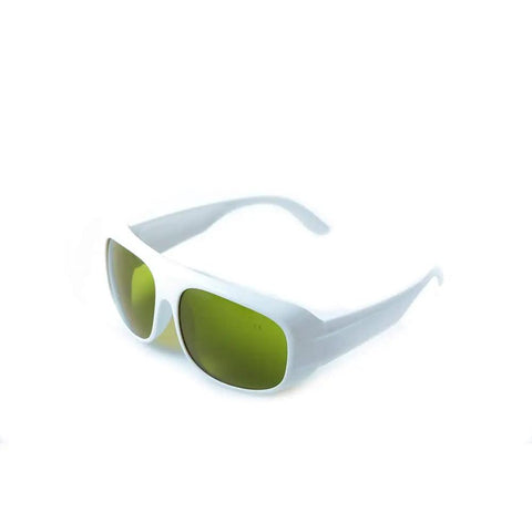 Heavy Duty Infrared Laser Safety Glasses Designed For Nd YAG Shop Crews With Locked In Beam Blocking Armor Purpose Built For 755 808 And 1064 Nm Tasks, green tinted lenses.