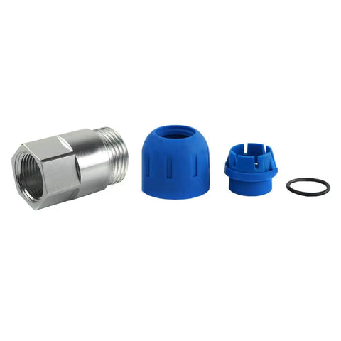 1 Inch Female NPT Adapter For FastPipe Compressed Air Piping, Aluminum 1x1 Fitting with blue quick connect pieces and O-ring