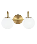 Modern Bathroom Vanity Light Fixtures With Two Lights Brushed Brass Finish And Milk White Globe Glass Shade Wall Bar Sconce