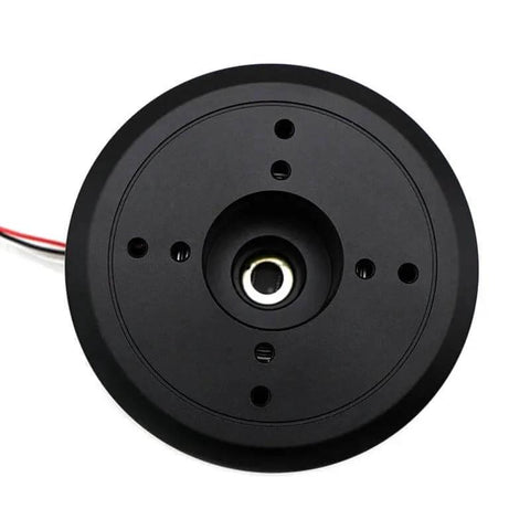 Front view of Beefy Torque Low Speed Flat Motor With Encoder Based Turntable Servo And Brushless DC Motor Control, black round design.
