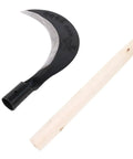 Beefy Long Handle Manganese Steel Hand Scythe For Weeding And Lawn Care Black Half Moon Blade Garden Tool parts displayed