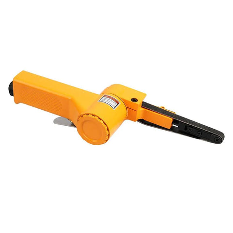 Heavy Duty Pneumatic Belt Sander Derusting Deburring Polishing Machine 20mm By 520mm with orange body and ergonomic grip.