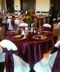 Banquet setting with 10 Piece Satin Chair Sashes Bows For Wedding Reception And Banquet Decor Universal Back Tie For Chairs Party.