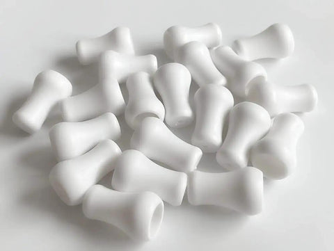 White Plastic Cord Tassel Knob Drops Pack Of 20 For Window Blinds And Roman Shades Easy DIY End Caps For Curtain Drawstrings Tassels White plastic cord tassel caps on white background