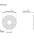 Diagram of 10 Pcs Deep Groove Ball Bearings 6303 2RS 17x47x14Mm with dimensions, showing round and side view, double shielded chrome steel.